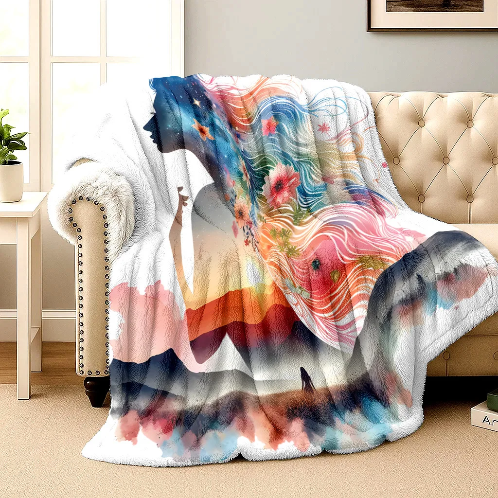 Abstract art pattern of female figures Flannel printed blanket suitable for all seasons for living room office sofa and travel