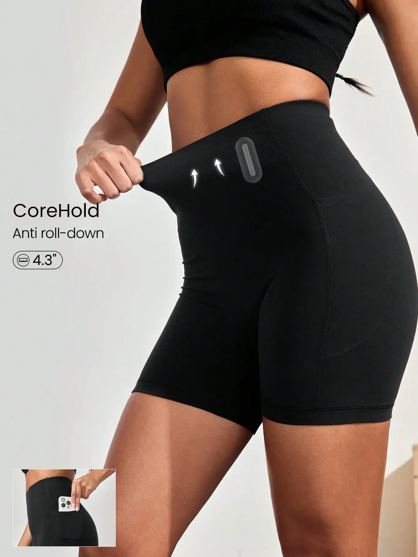 

4.3 Inch High Waist CoreHold Anti Roll-Down Biker Shorts With Side Pockets