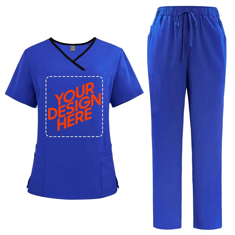 شحن مخصص شعار سبليت البدلة قصيرة الأكمام اليد بالفرشاة الملابس النسائية عيادة الأسنان طبيب ملابس العمل الطبية Unif