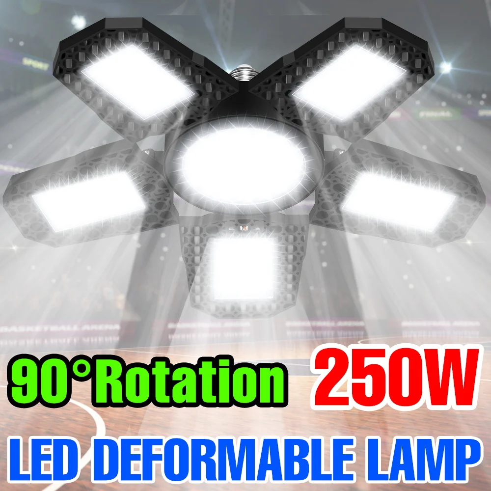 

250W LED Light Bulb E27 Garage Lamp 220V Deformable Folding Spotlights 110V Cold/Warm White Home Warehouse Workshop Parking lot