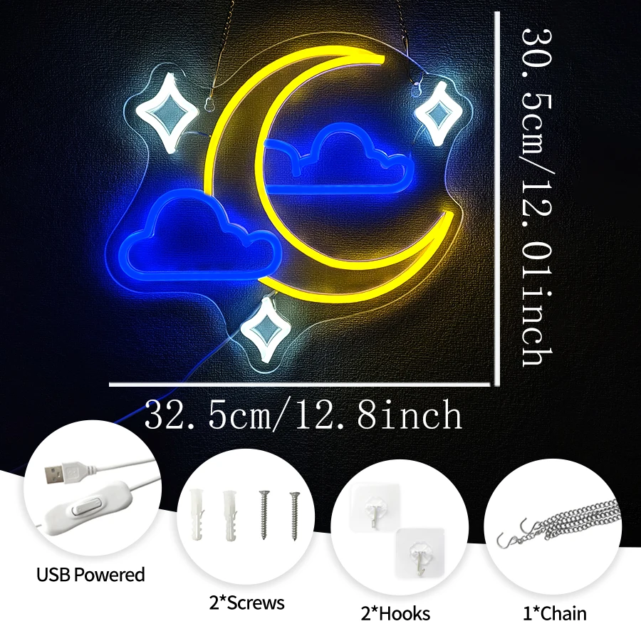 Star And Moon Led Neon Signs, Suitable For Girls' Bedrooms, Bars, Offices, Game Rooms, Club Decors, Birthday Party Gifts.