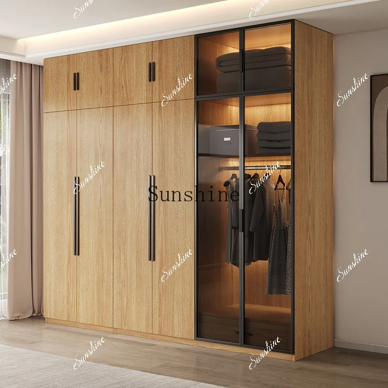 Oak log color wardrobe home bedroom light luxury four five six door combination