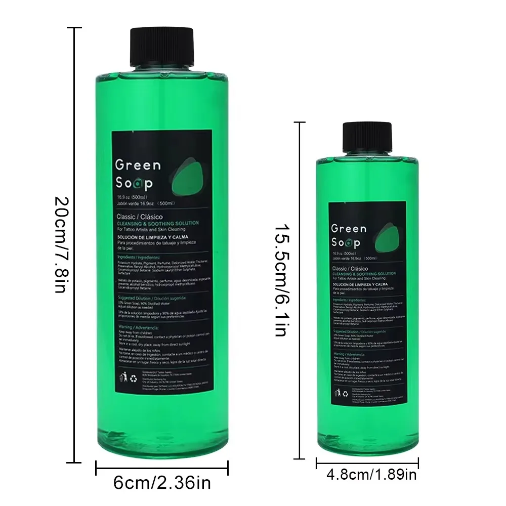 500/250ML Tattoo Green Soap Tattoo Cleaning Soap Skin Cleansing Soothing Solution Green Algae Soap and Tattoo Wash Bottle Set
