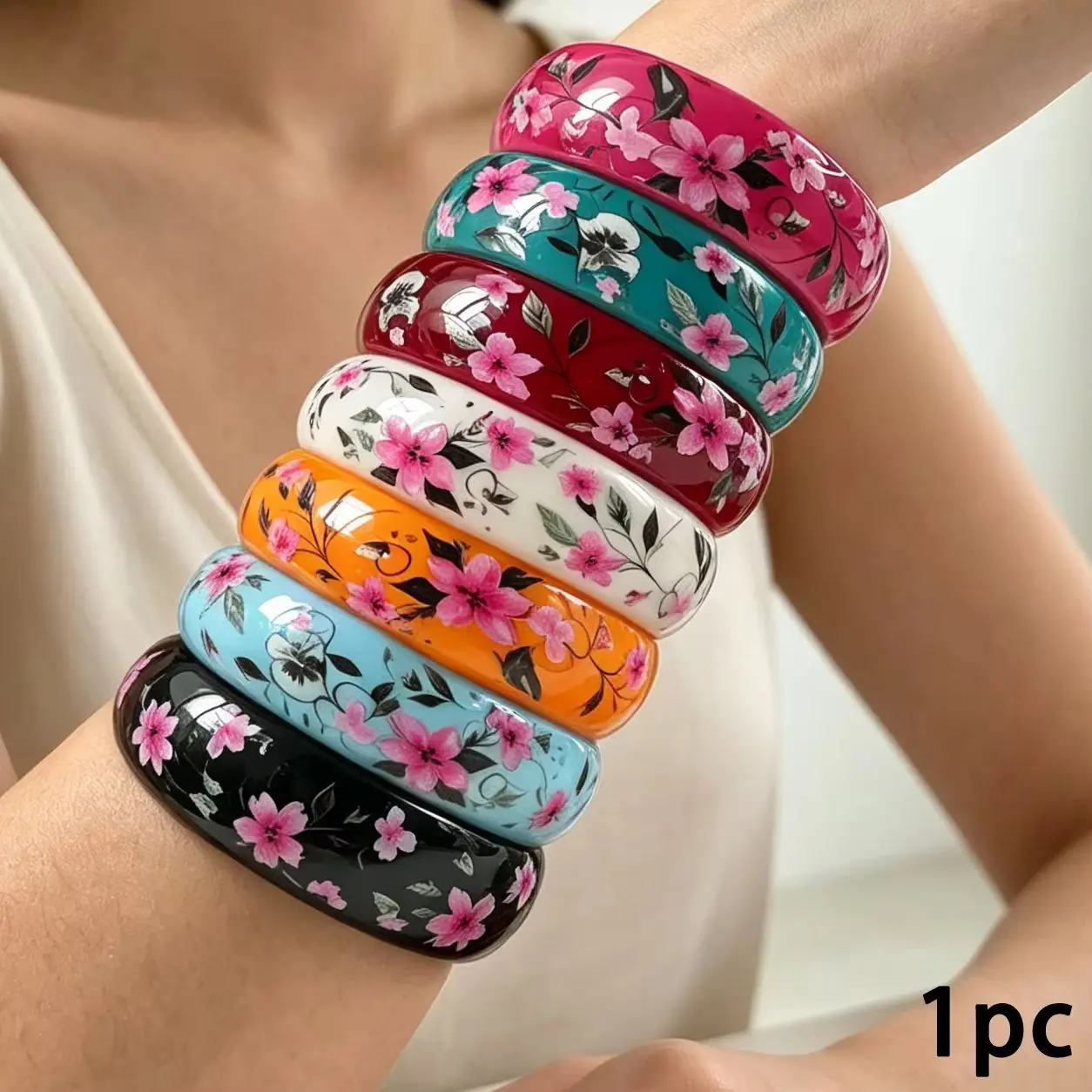 Docona Vintage Multicolor Resin Floral Round Bangles Unique Temperament Women Daily Banquet Fine Jewelry Accessories