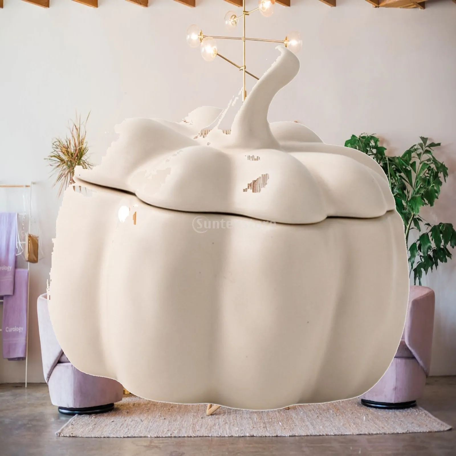 White Porcelain Pumpkin Casserole Pot with Handle Ceramic Serving Bowl for Kitchen Stews and Desserts