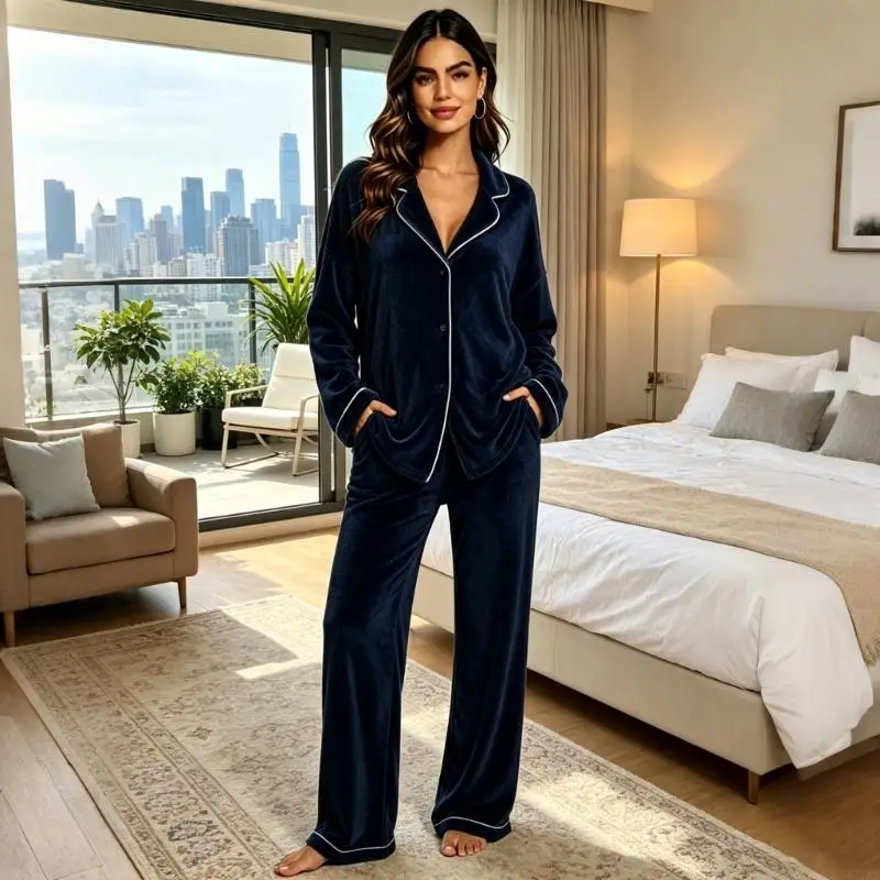 77HE Velour Track Suits for Women Long Sleeve Pajama Set Casual 2 Piece Loungewear