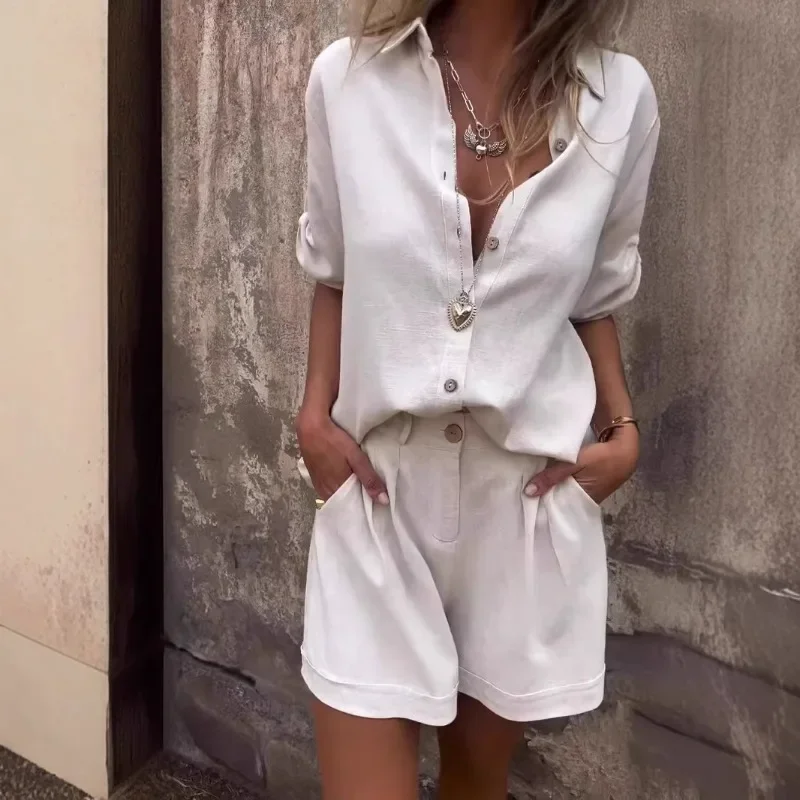 

AliExpress, Amazon Europe, America, Cross-border Spring and Summer New Cotton and Linen Short-sleeved Shorts Casual Suit Women
