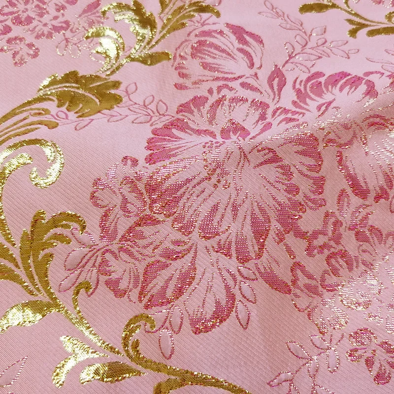 Embossed Jacquard Fabric Bronzing Gold Rose Design Sewing Material Cheongsam Dress Garment Fabric 135cm Sold By the Meter