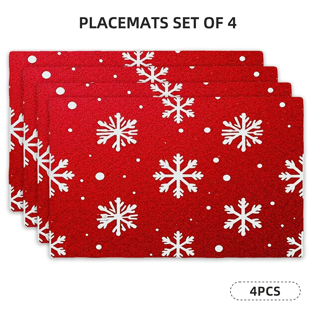 4pcs Set, 2D Flat Printed Placemats with Snowflake Pattern - Classic Winter Symbols, Rectangular Table Mats for Kitchen Dining (
