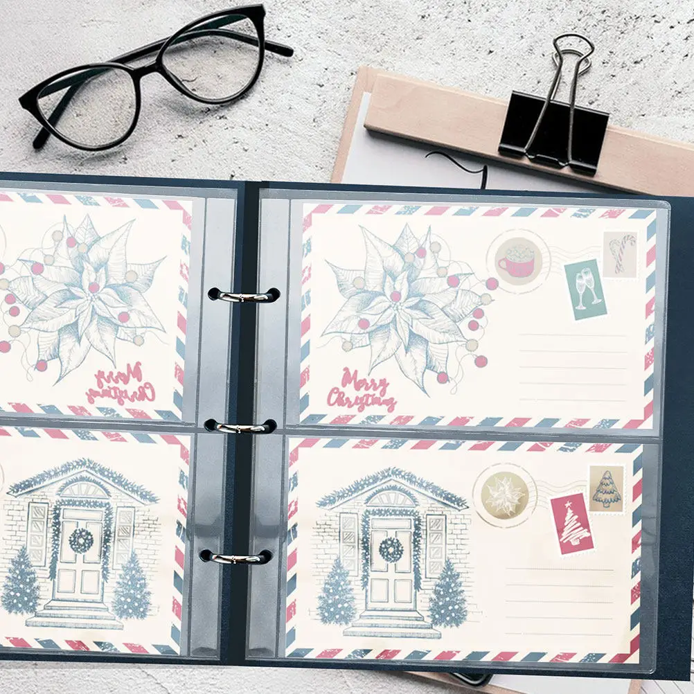 30Pcs Clear Currency Holder Pages Universal 3 Hole Plastic Sleeves for Bills Banknote Organizer Recipe Card Photo Album Binder