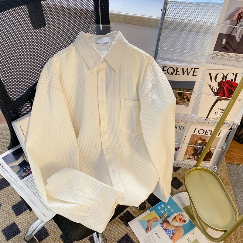 Premium Sensation Men's Long Sleeve Shirt Open Cardigan Thin Style Turn-down Collar Outerwear Summer Lightweight White