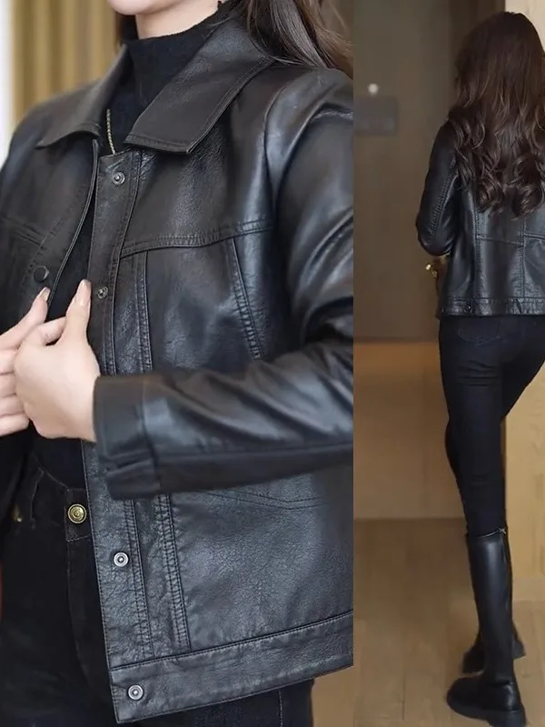 Haut de gamme ort femmes en cuir Jaet vêtements d'extérieur Sli bouton décoré coupe ajustée manteau en cuir PU pour les jeunes femmes