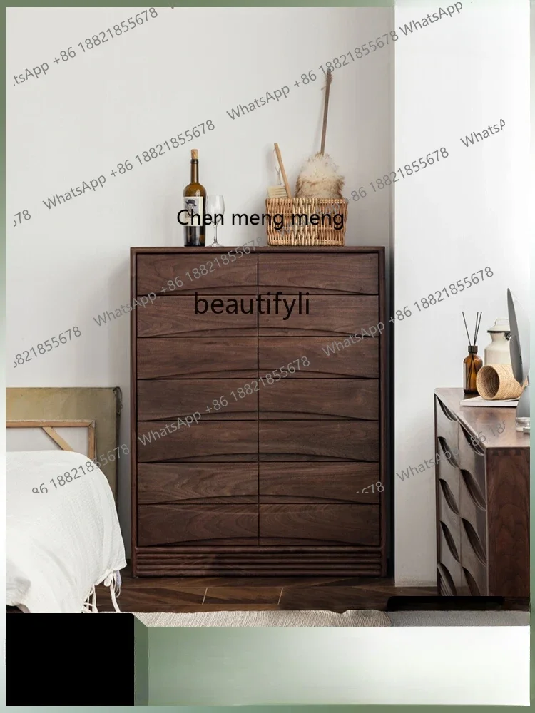 

ss7304Retro Black Walnut Wooden Chests of Drawers Living Room Storage Cabinet Locker Chest of Drawer Solid Wood Entrance Cabinet