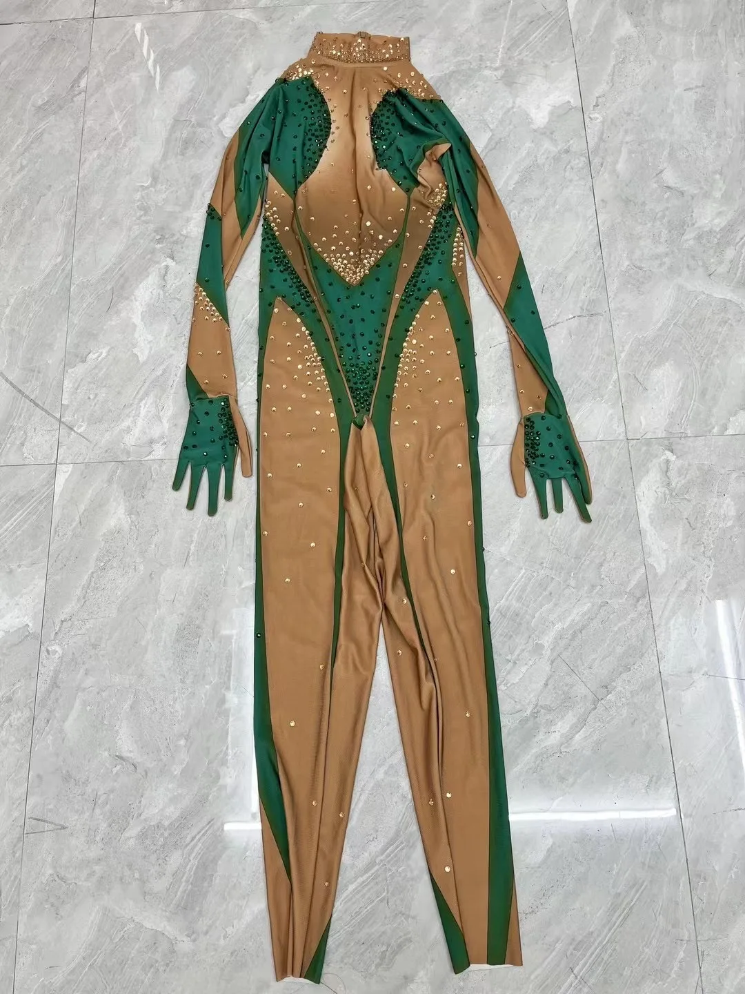 Women Fashion Green Jumpsuit Sexy Birthday Nightclub Singer Stage Pole Dancer Clothing leotard Stage Performance Costume