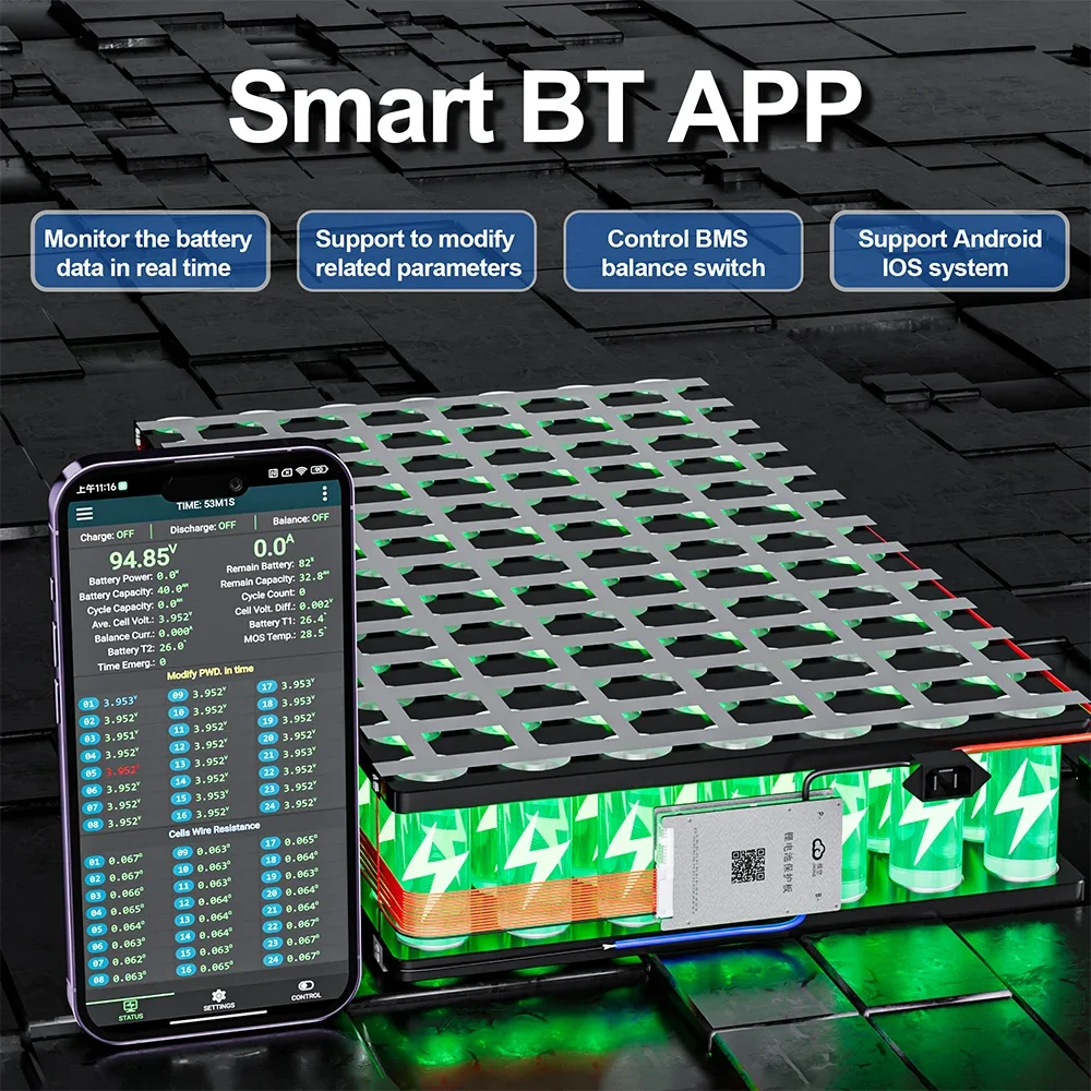 JKBMS-Pipeline BMS intelligente B2A24S20P, équilibre istro GIS 200A BT 36V 48V 60V Eddie Ion LTO, batterie Lifepo4, stockage de batterie, Bluetooth JIKONG Bms