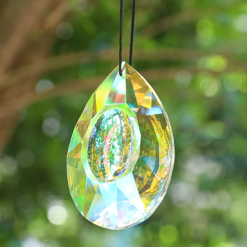 75MM Rainbow Polished AB Color Angel Tear Dragon Eye Crystal Pendant Laser Faceted Prism Glass Aurora Suncatcher Chandelier Part