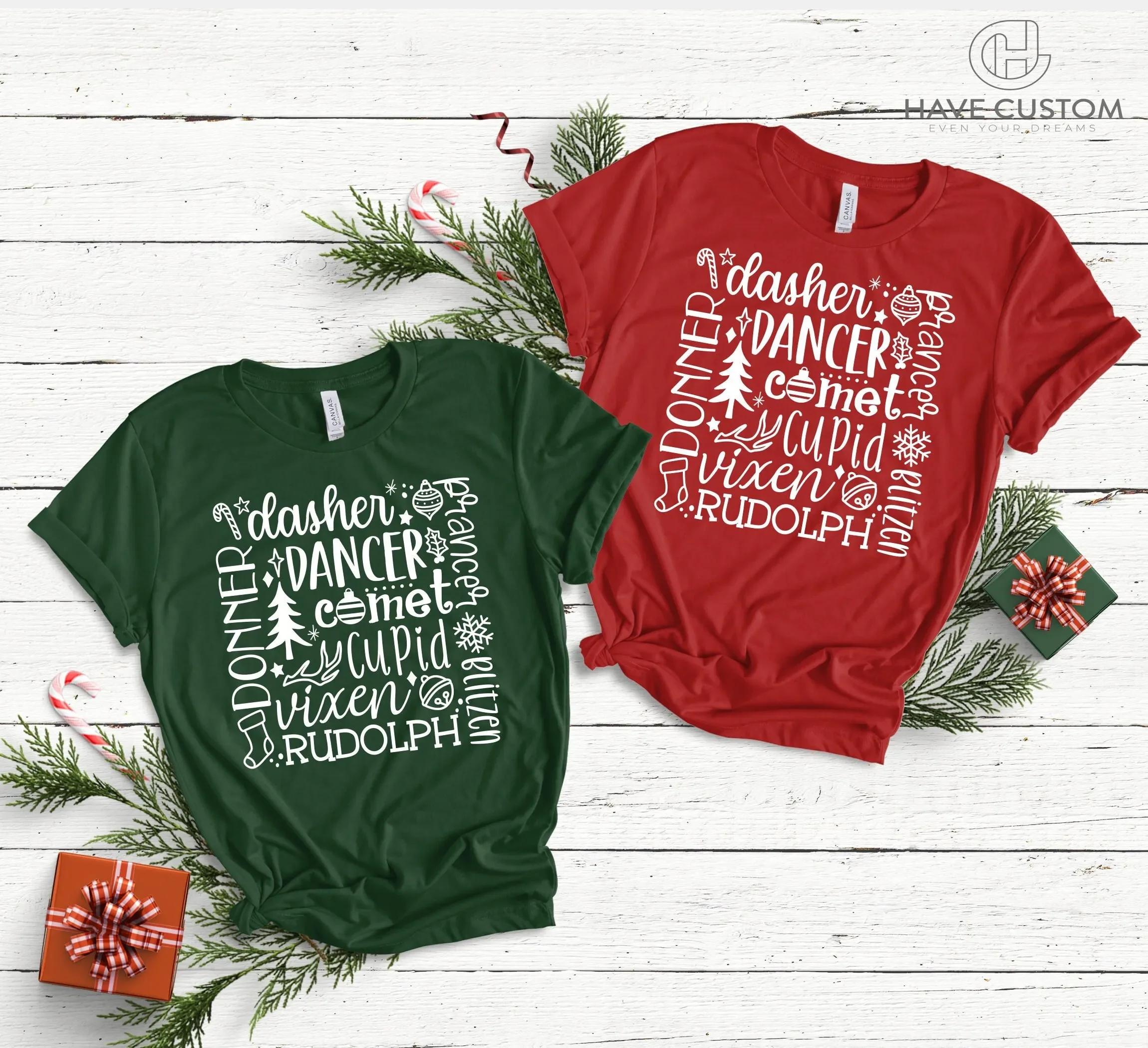 Dasher Dancer Prancer Vixen T Shirt Funny Christmas Comet Cupid Women'S Rudolph Outfit Santa'S Reindeer Family
