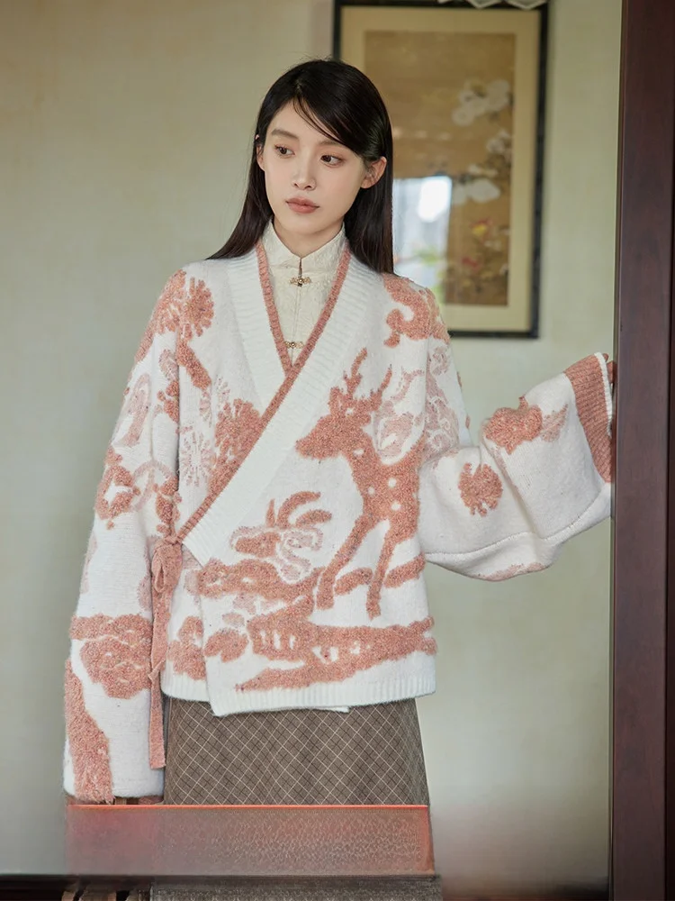 

Оригинальный женский вязаный кардиган-жакет в стиле Ханьфу для летних вечеров, короткая юбка в национальном стиле, осенняя мода