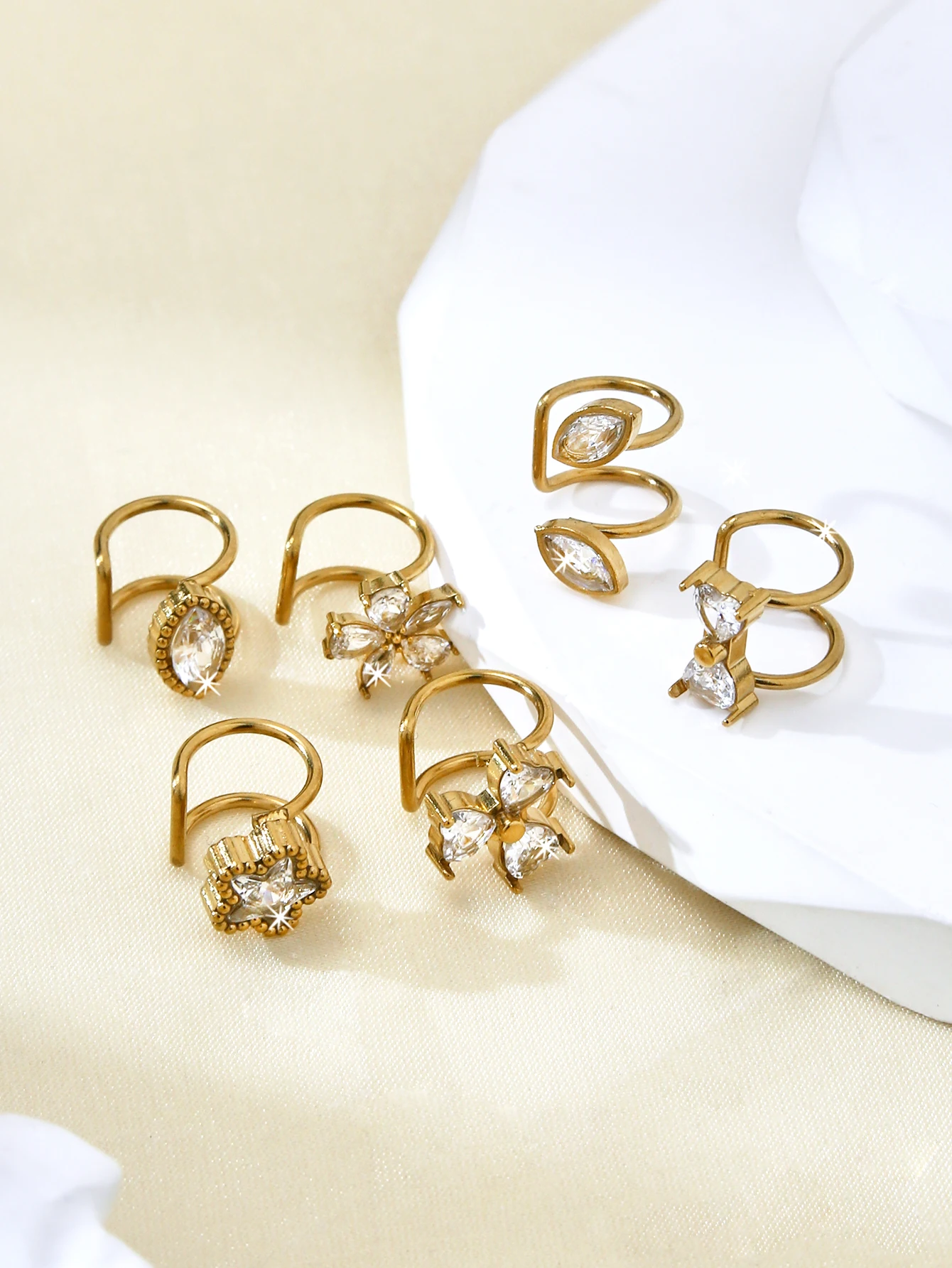 Personalised Simple Ins Fashion Sweet Cool Wind Senior Sense Of Stainless Steel Love Flowers Stars Clover Earrings Female