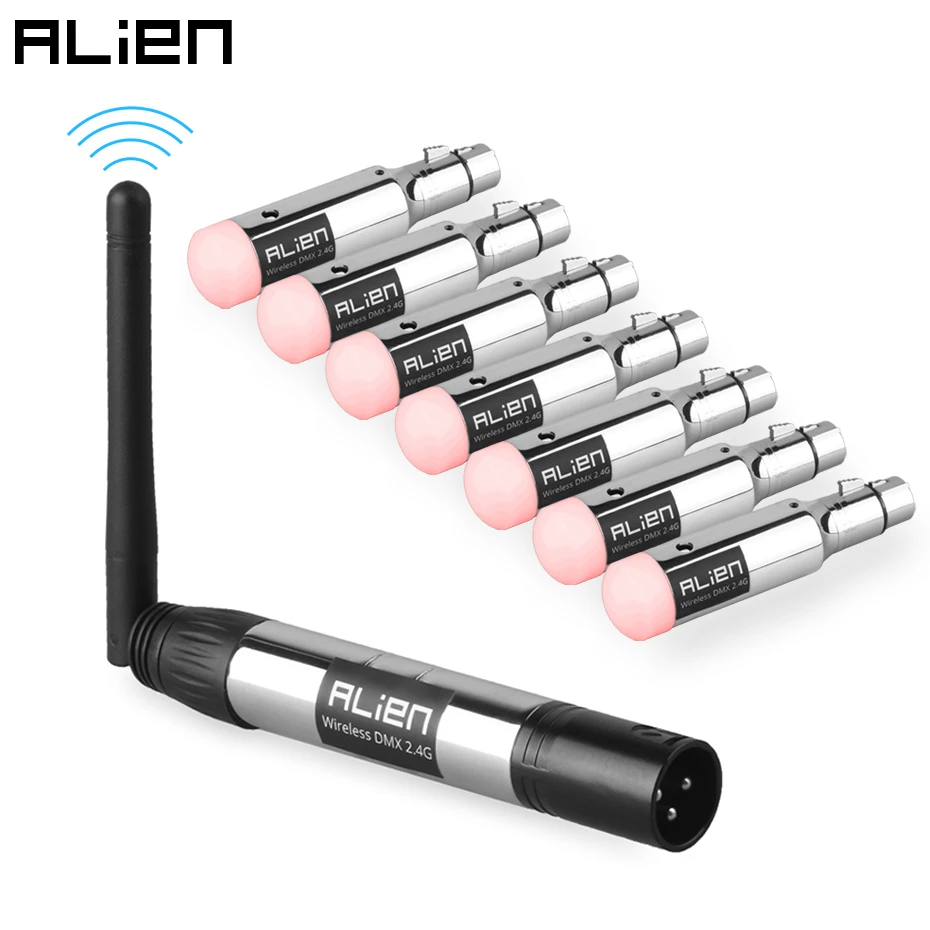 alien receptor sem fio recarregavel com bateria embutida transmissor pinos xlr para dmx luzes de palco 24g ism dmx512 dfi controller 01