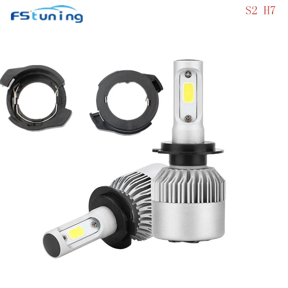 S2 H7 Led Hedlight Bulbs 72W 8000LM H7 Bulb Holder Adapter Lamp Base Clips for Ford KUGA for VW Passat B6 LED Headlight Bulbs