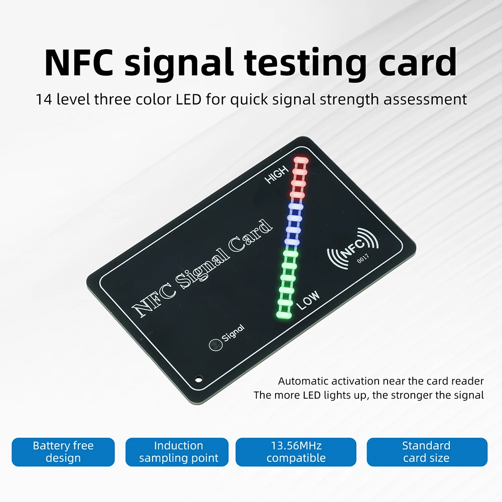 NFC Signal Test Card V1.1 Battery Free Inductive Power 14 Level Three Color LED For NFC Development Access Control QCCalibration