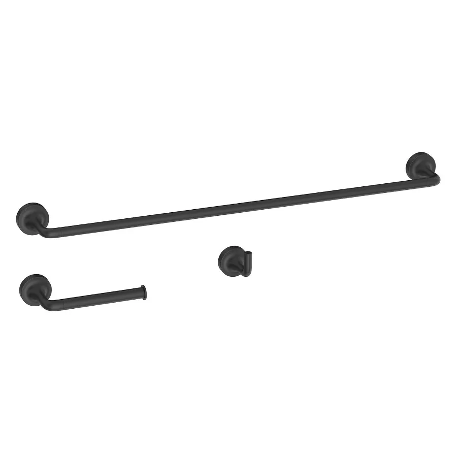 

Clean Modern Collection 3 Pieces Bath Hardware Set in Matte Black Towel Bar Toilet Paper Holder Robe Hook Included