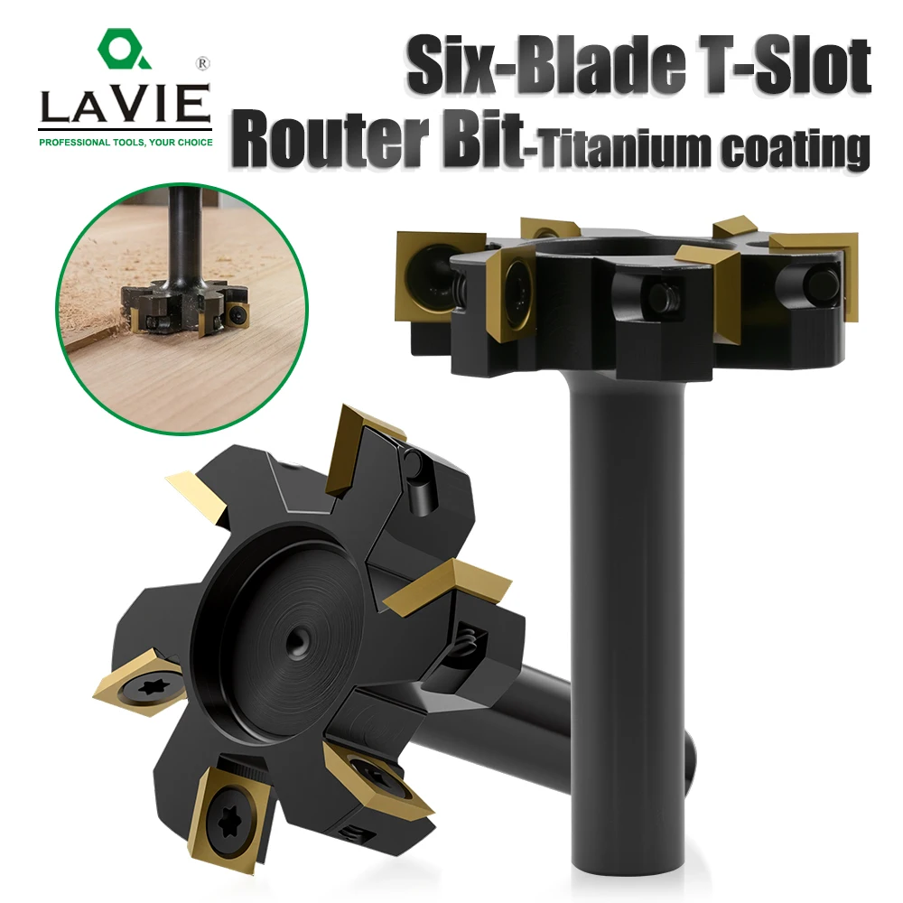 

LAVIE 1/2 Shank 6 Flutes T-Slot Woodworking Cutter, Industrial Carbide Straight Edge Planing Tool For Dado, Grooving & Rabbeting