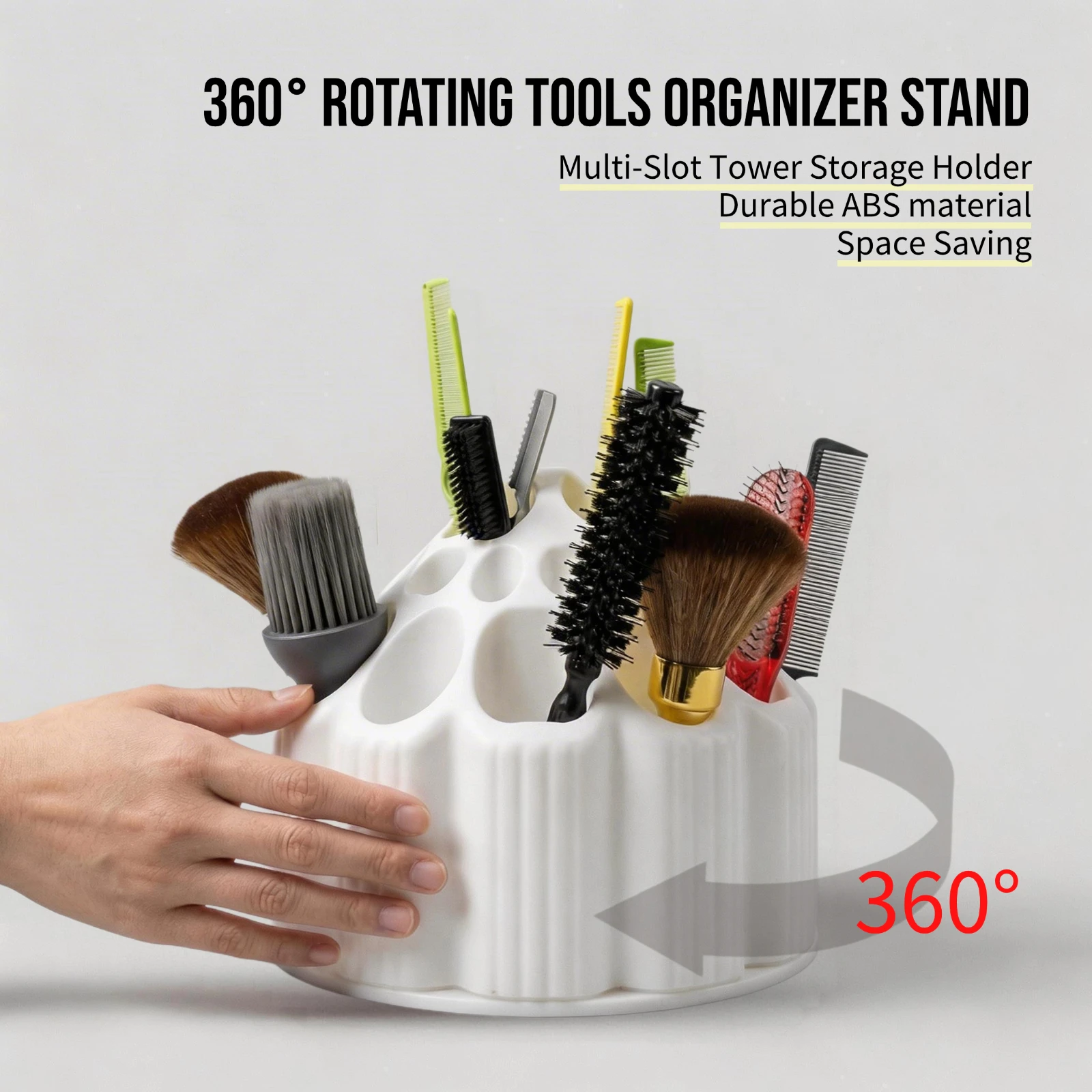 360° Rotating Hairdressing Tool Organizer Box Multi-Slot Tower Barber Scissors Comb Brush Holder ABS Salon Desktop Storage Stand