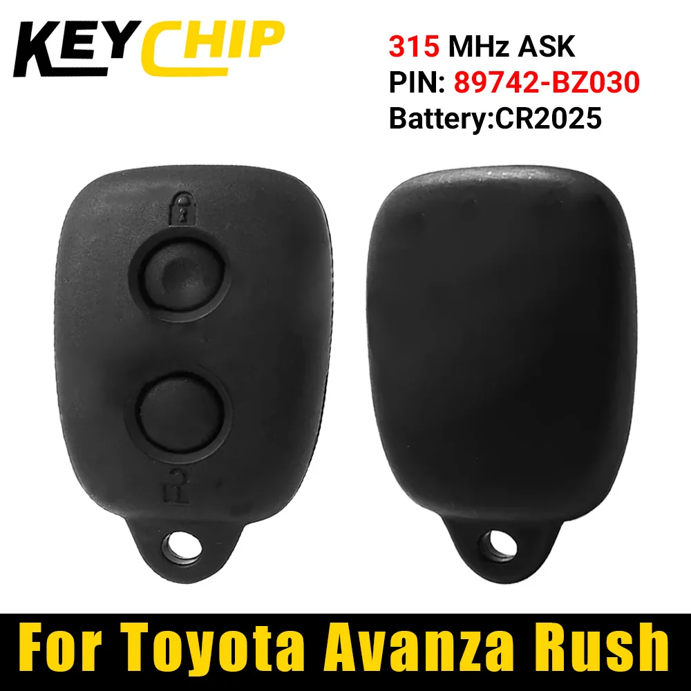 Chip de llave para Toyota Avanza Rush, repuesto de llave remota, Control remoto de 2 botones, 315MHz