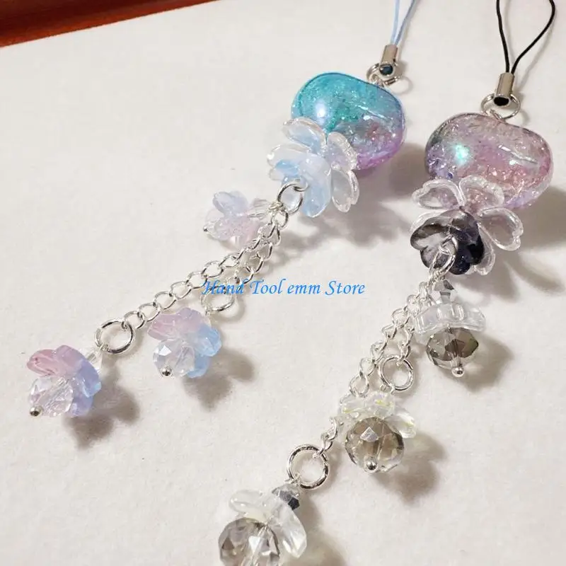 H37F Lovely Heart Flower Phone Lanyard Convenient Keychain Accessory for Daily