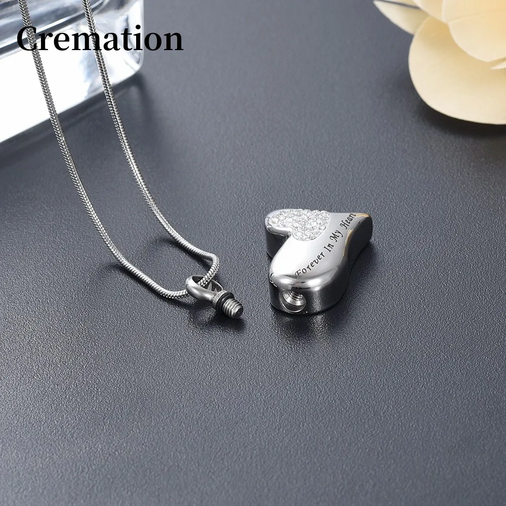 Engraved Stainless Steel Cremation Jewelry Crystal  Double Heart Necklace for Ashes Keepsake Memorial Urn Zircon  Pendant