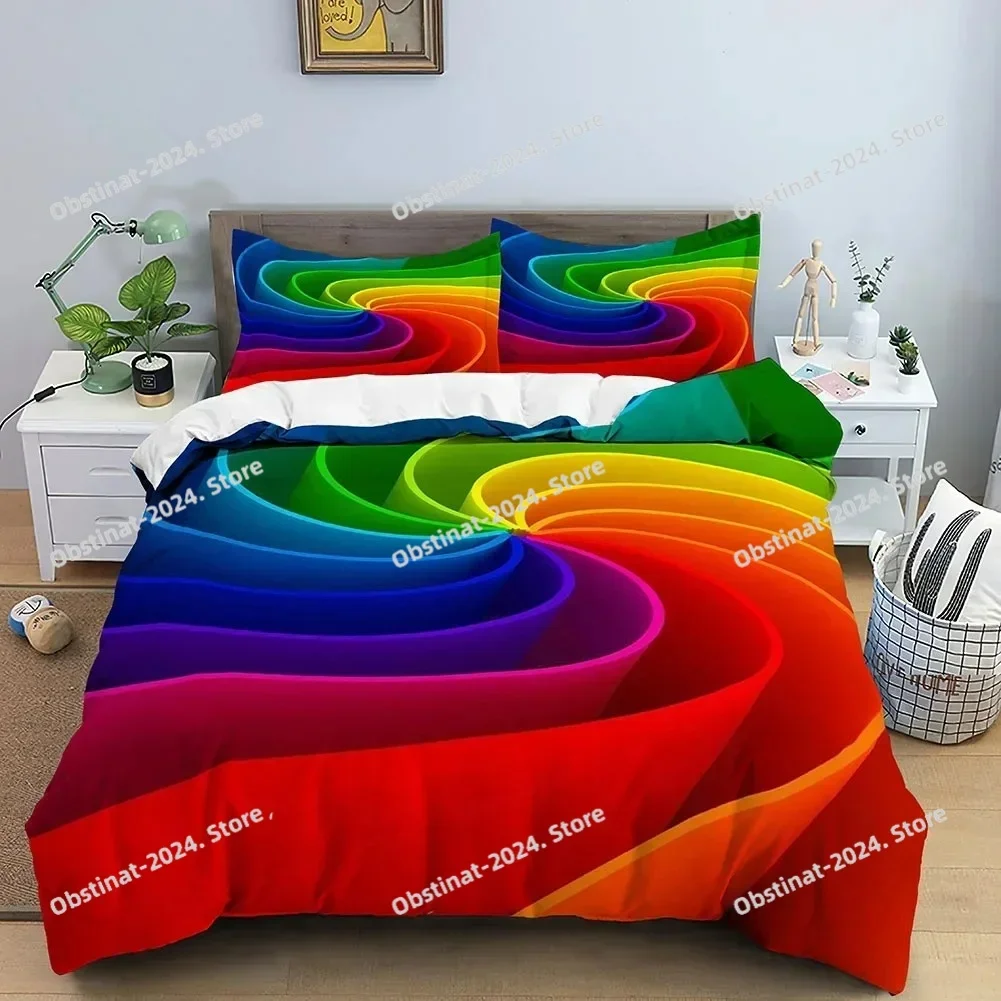 

2025 Top 3D Duvet Cover Set Abstract Bedding Set Luxury Rainbow Swirl Quilt Cover With Zipper Closure Queen Size Comforter Cover