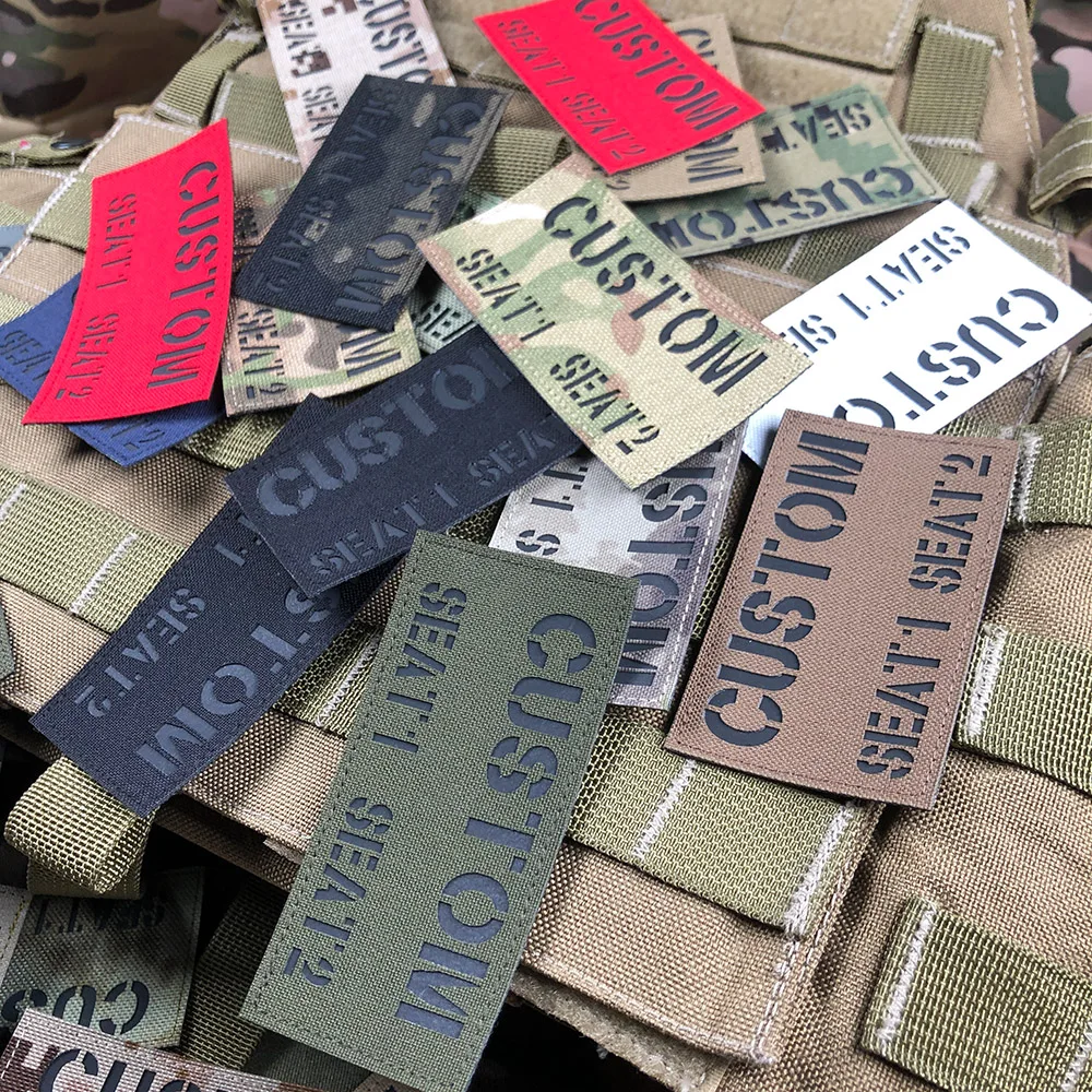 Custom Patch Name Tapes Brand Laser Cutting IR IFF Infrared Reflection  Black Letters Twoline Morale Tactics Military Airsoft