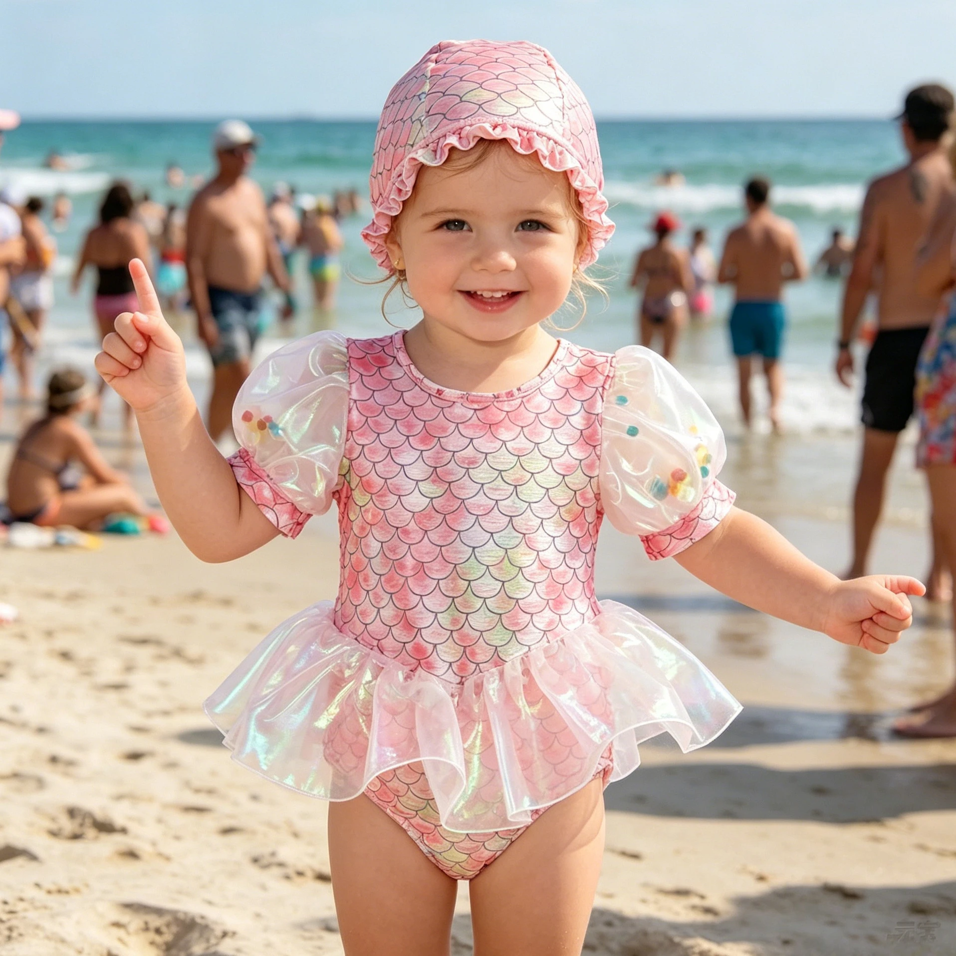 2Pcs Pink Mermaid Girls One-piece Swimsuit, soft breathable swimwear, stylish water play outfit for little girls, nice gift