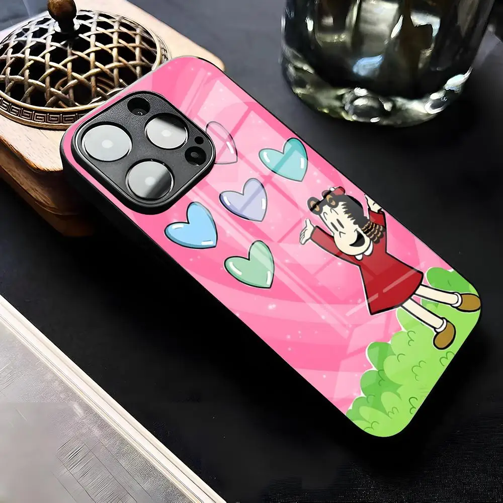 Cute Little Lulu Phone Case For IPhone 17 Air 16 E Pro Max 15 14 13 Mini 12 Pro 11 Max Plus Black Glass Cover
