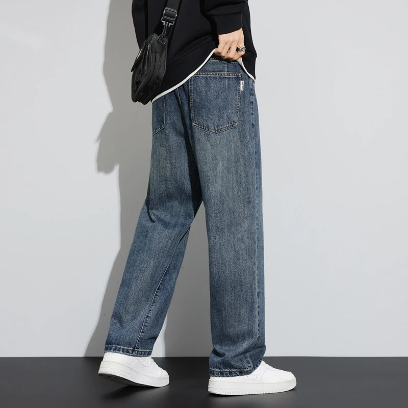 

2025 Autumn Winter New Vintage Loose Washed Commuter Casual Men's Jeans High Street Travel Simple Straight Fit Pants