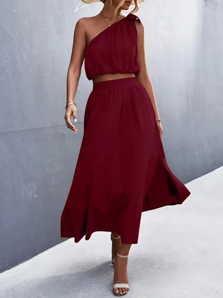 2023 Summer Two Piece Skirt Set Women Elegant Skirt and Top Set Off Shoulder Matching 2 Piece Skirt Sets Women Outfits