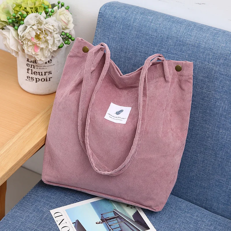 New Corduroy Shoulder Bag for Women Cotton Cloth Versatile Handbag Solid Color Eco Shopping bag 2022 Ladies Reusable Totes Bags