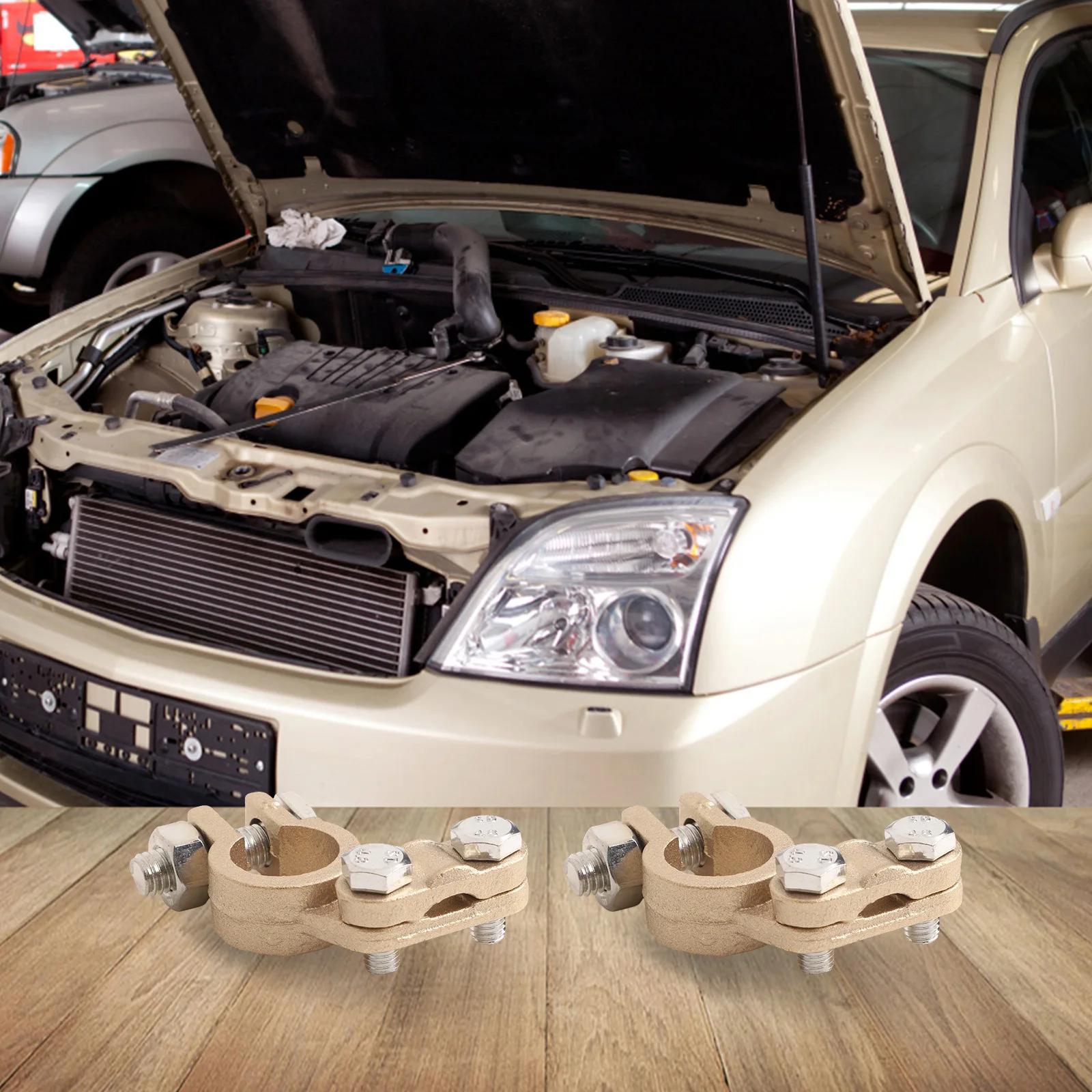As Shown In The Figure Car Battery Clamp Brass Conductivity Easy Installation Positive And Negative Identification