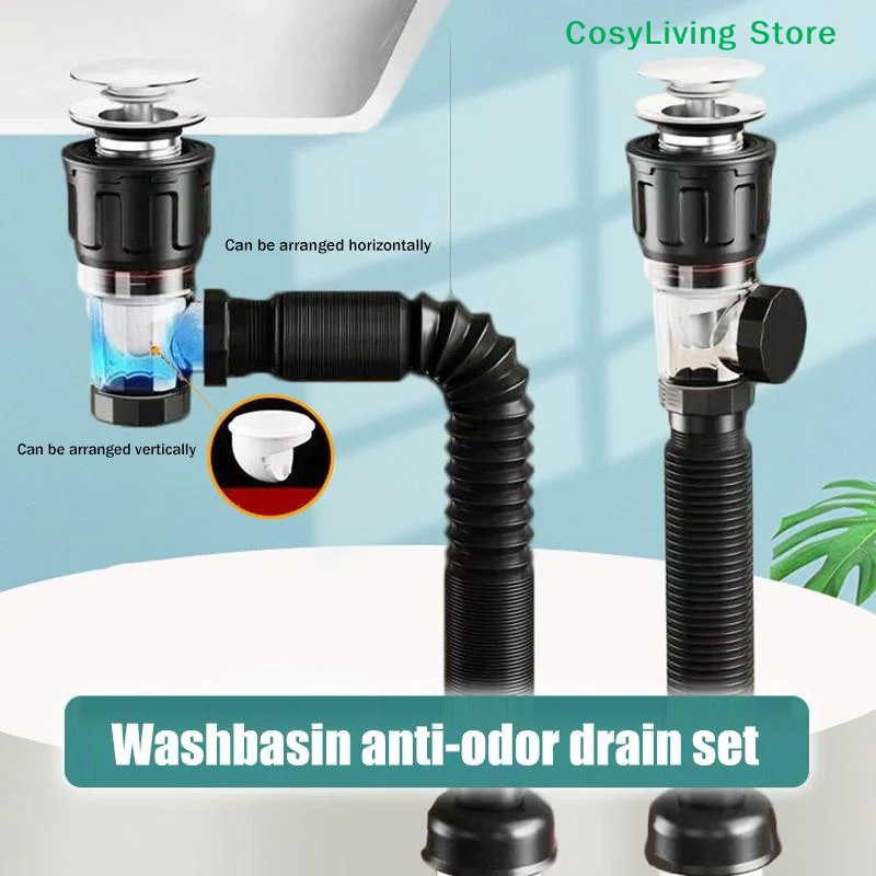 Universal Flip Stainless Steel Washbasin Washbasin Sink Wall Drainage Pipe Anti Odor Drainage Pipe Kitchen Bathroom Accessories