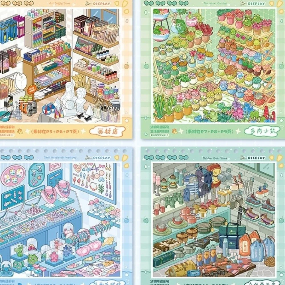 3D Cut Store Code Goods Sticker Diy-cut Scene Collection Miniature Scene Sticker Fun Kawaii Landscape Sticker Book Cabin Scene