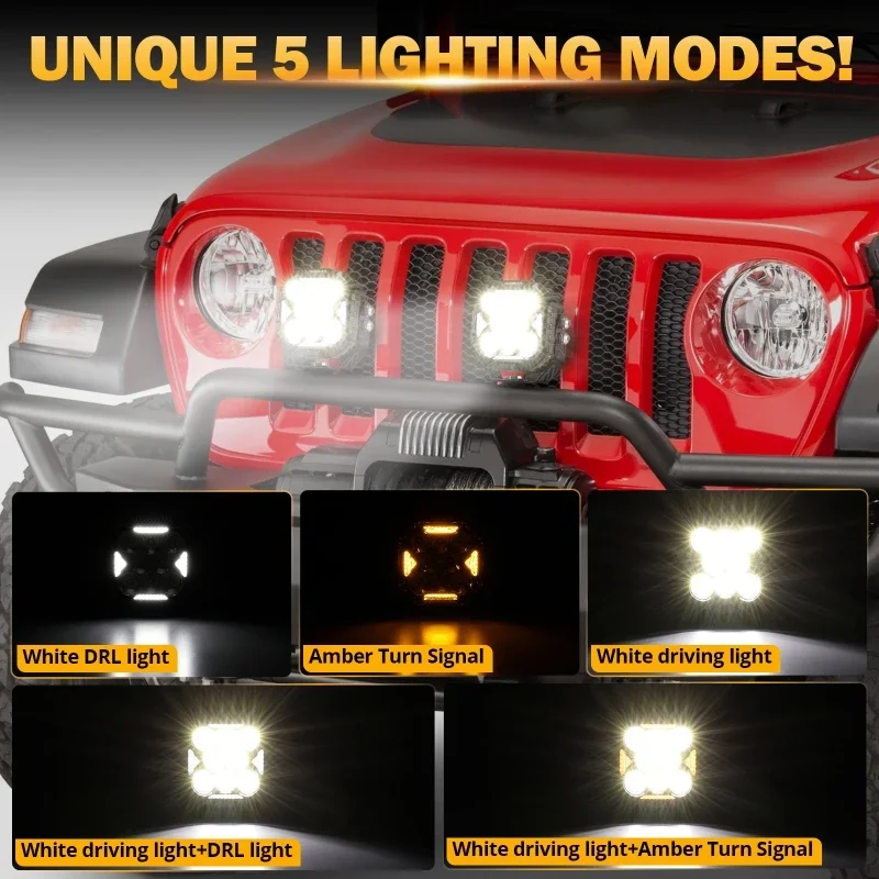 AUXBEAM 4 بوصة بقعة / الفيضانات / كومبو الحزم جراب أضواء مربع LED أضواء العمل مع الأبيض DRL والعنبر بدوره إشارات مصابيح القيادة #4