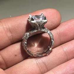 Palace Retro 925 Sterling Silver Dragon Claws 4ct Square Simulated Diamond Wedding Engagement Rings For Women Jewelry