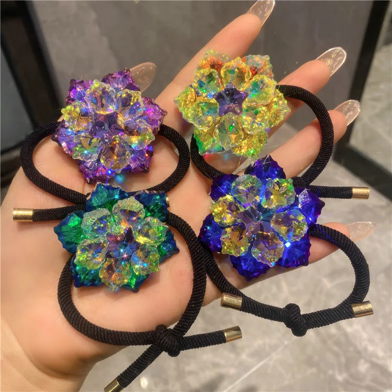 

New Luxury Full Gem Stone Accessories Hair Ties Ponytail Holders Women Gifts Elastic Rubber Band Expensive Rhinestone Headdress