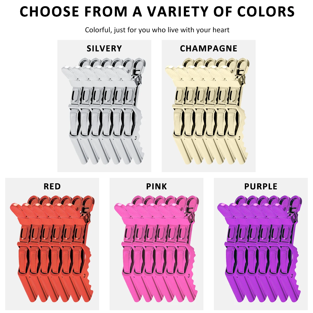 Salon Hair Clips 6PCS Professional Heavy Duty Alligator Clips for Sectioning Styling, Non-Slip Heat Resistant Hairdressing Tools
