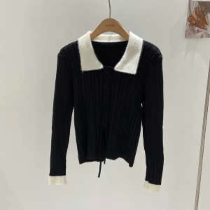 

Дизайнерский свитер с длинными рукавами и ремешком с лацканами, новинка 2025, тонкий верхний топ для женщин
