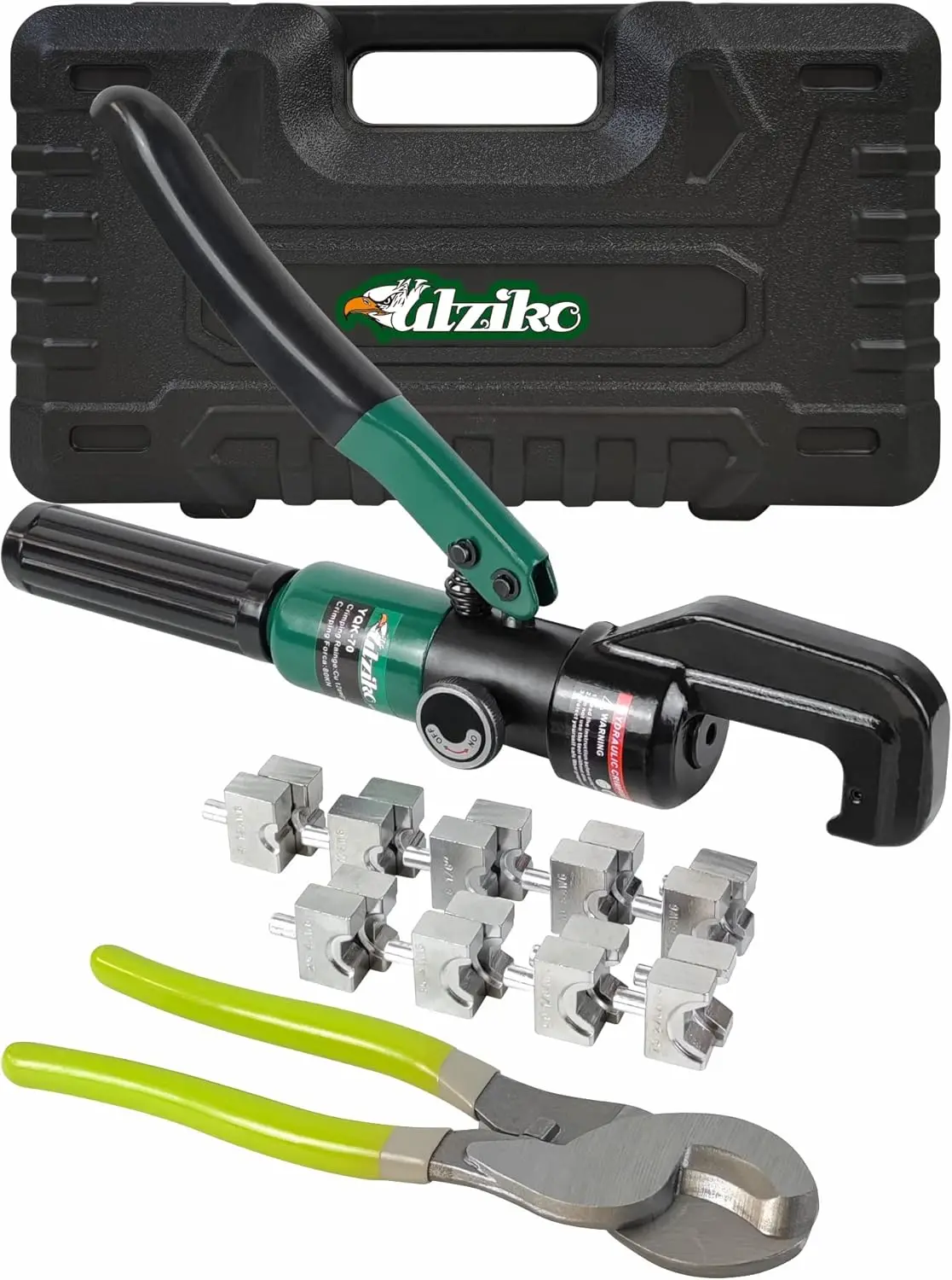 Hydraulic Cable Lug Crimper 10 Ton, 12 AWG to 2/0 AWG Electrical Terminal Tool with 9 Dies, Cutter & Case