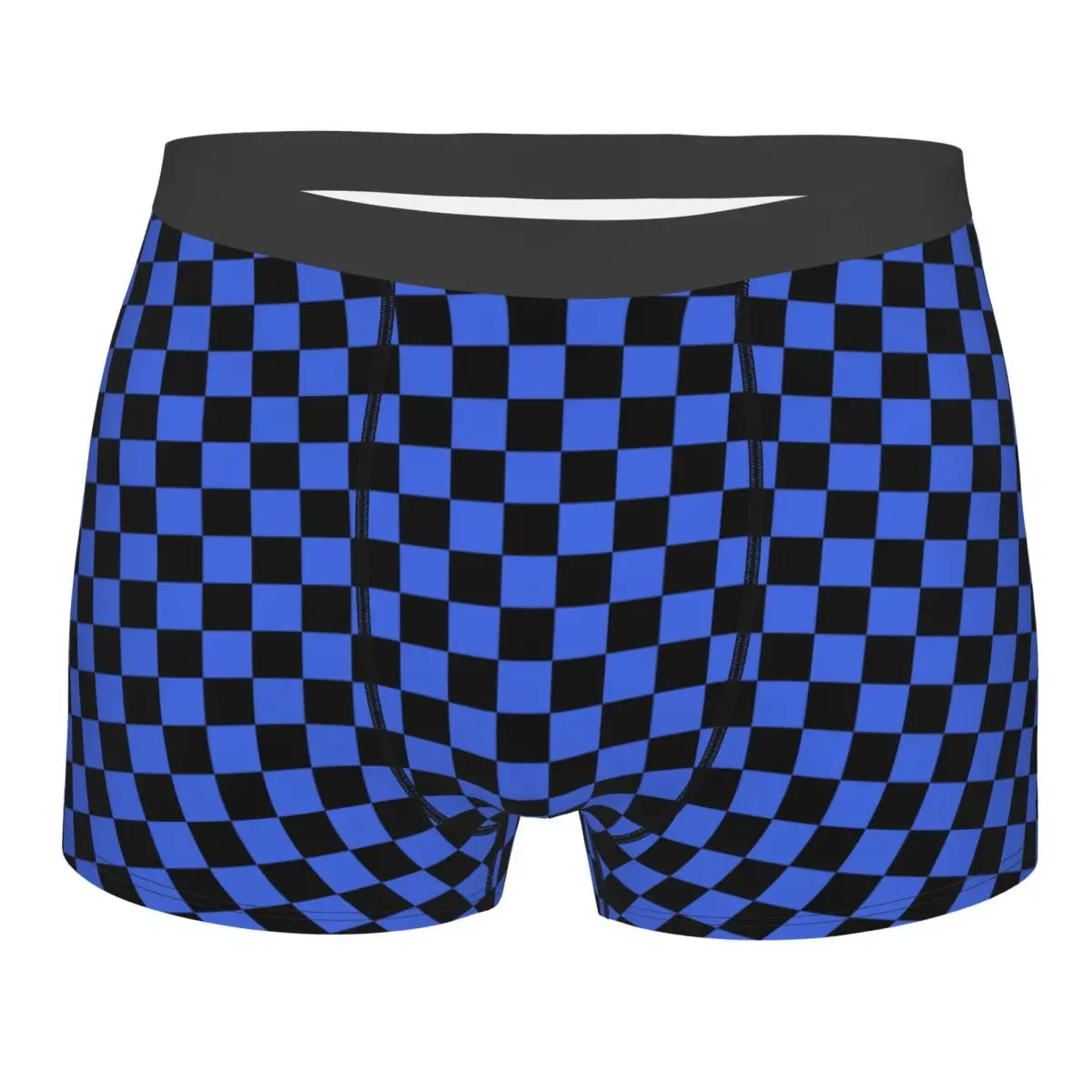 

Custom Black And Royal Blue Checkerboard Plaid Underwear Men Stretch Boxer Briefs