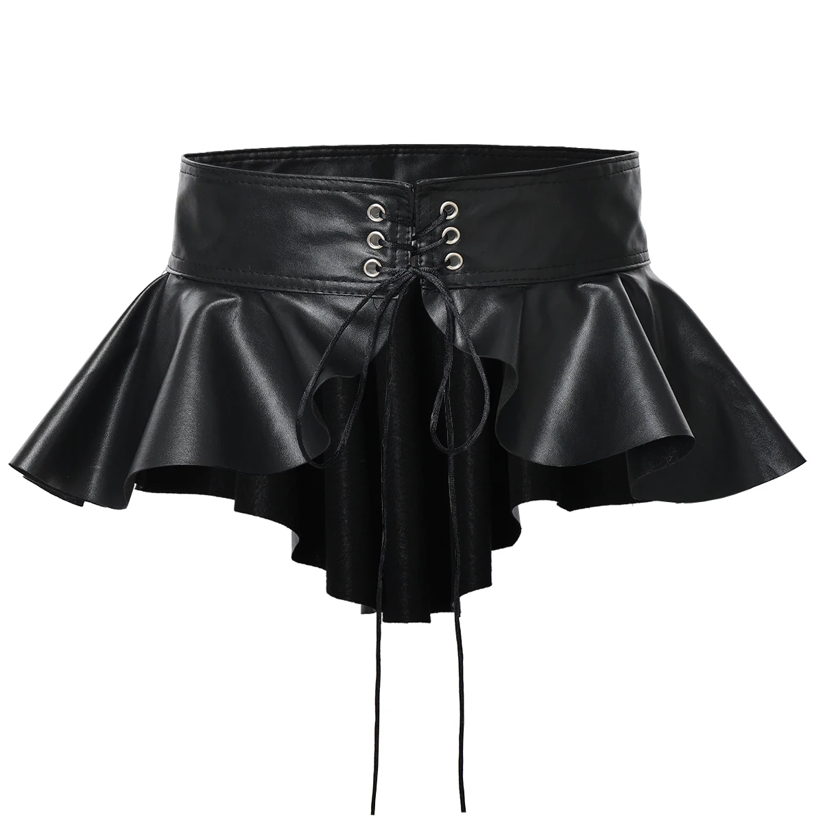 Falda de corsé Steampunk para mujer, cinturilla de cola de golondrina Sexy con cordones de PU Punk negro a la moda